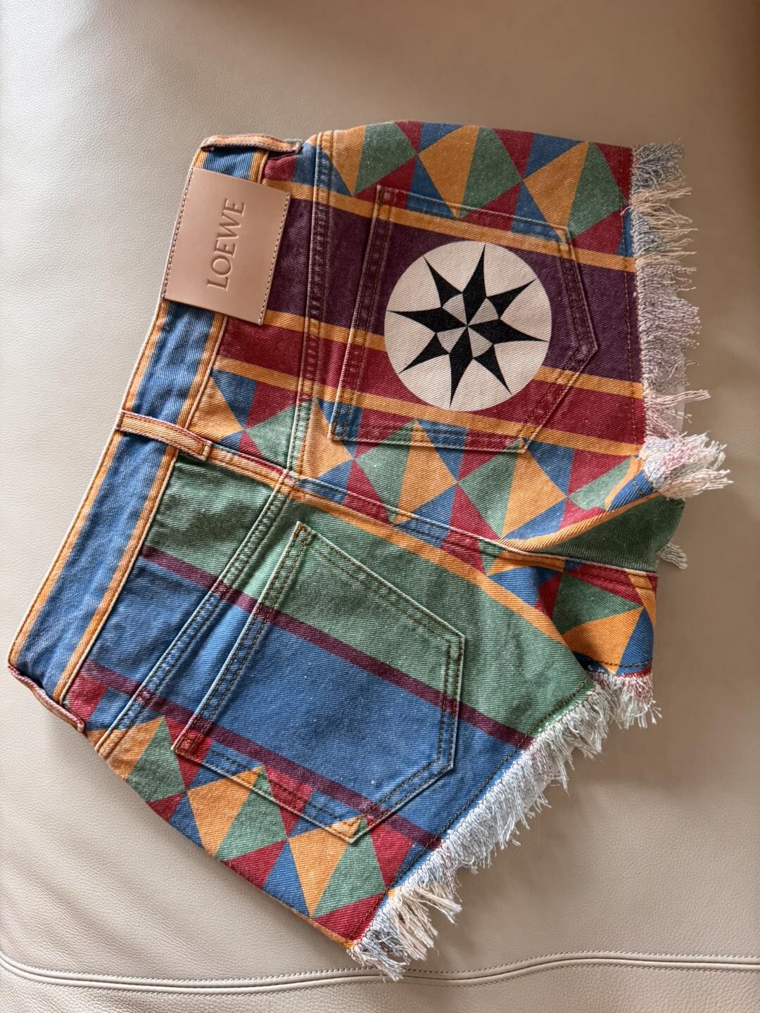 LOEWE Paula's Ibiza 多彩牛仔短褲 38