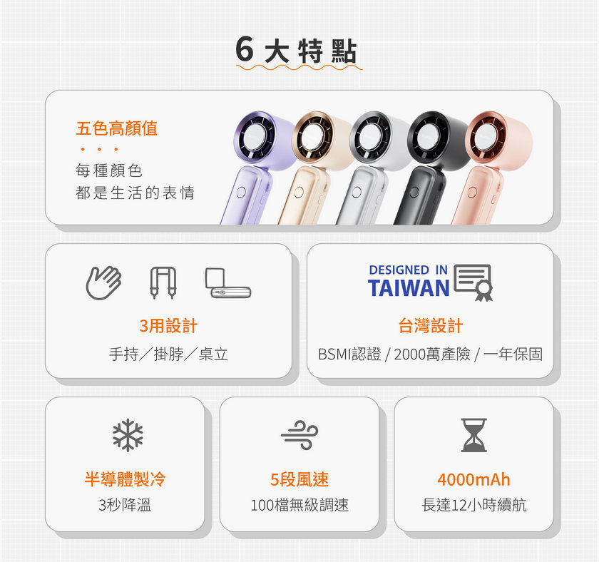 GUXON巧冰扇 手持風扇 六大功能