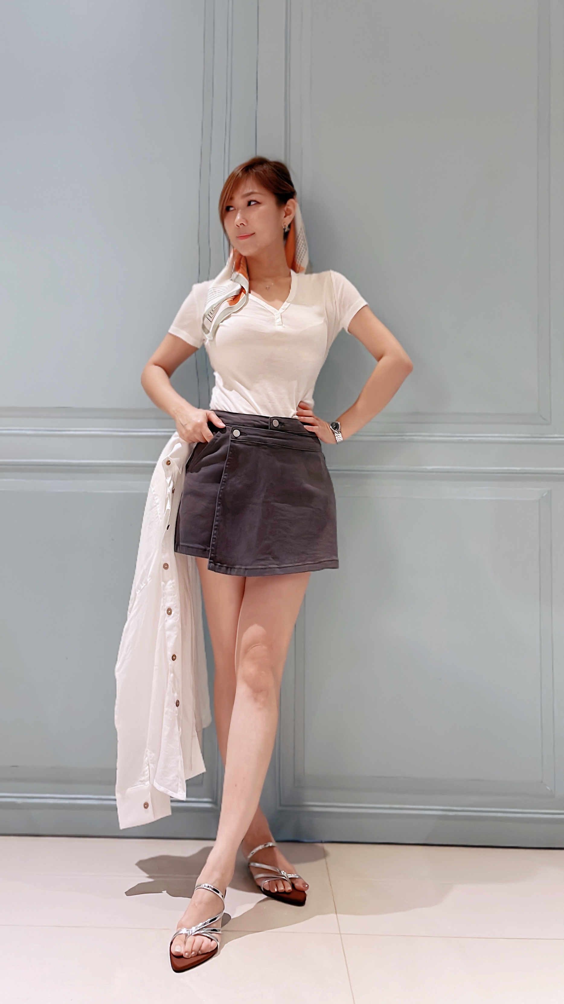 Nellie&Co.A字高腰不規則牛仔褲裙