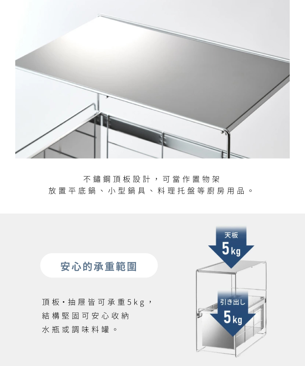 《A＆i》日本製430不鏽鋼單層抽屜式收納架