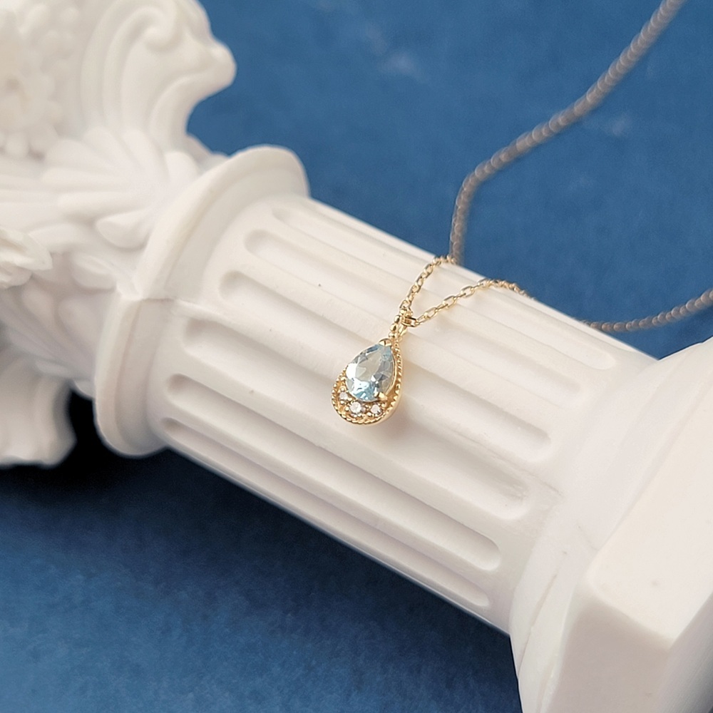 【me.luxe】K10水滴1分鑽鍊-海藍寶/倫敦藍拓帕/綠石英/玫瑰紫晶