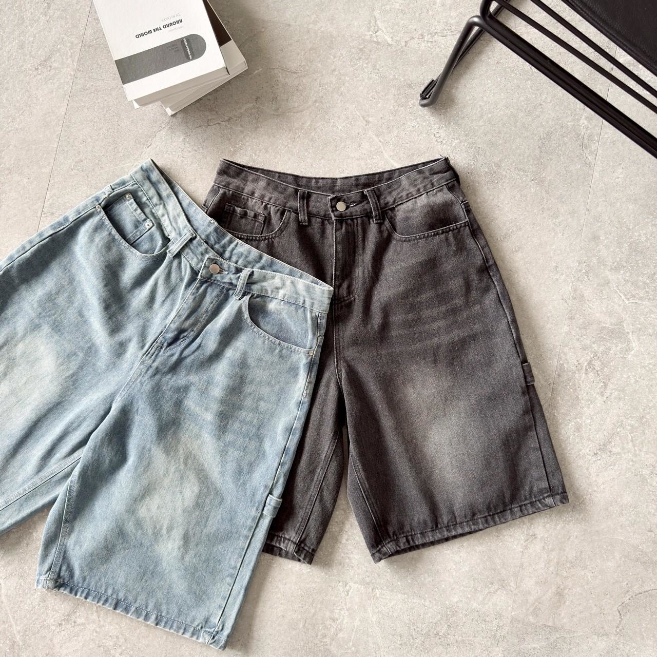 韓國短褲 刷色畫家口袋牛仔短褲 80890