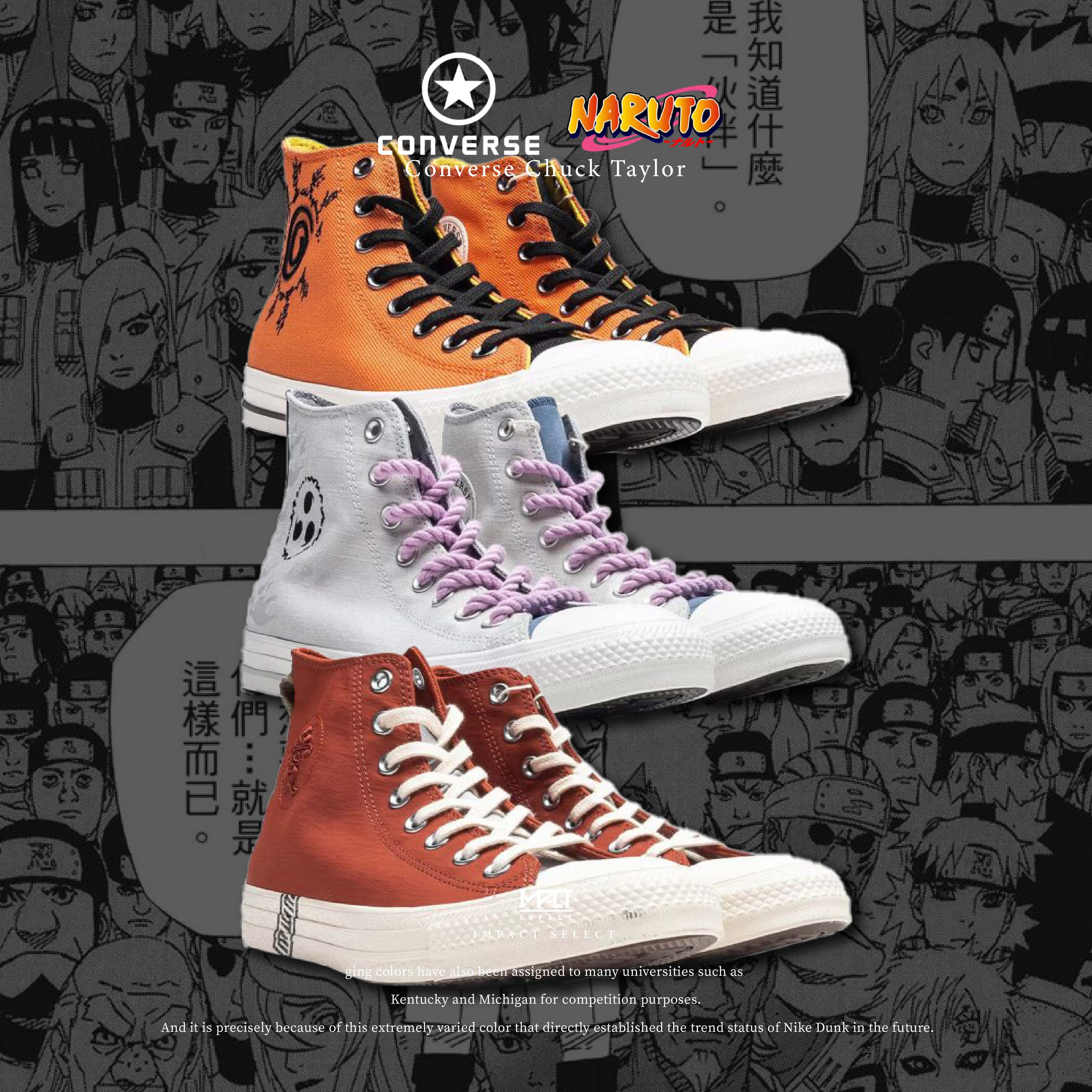 火影忍者 x Converse Chuck Taylor 聯名 鳴人 佐助 我愛羅 NARUTO 男女同款高筒帆布鞋 ALL STAR / A14836C A14837C A14838C
