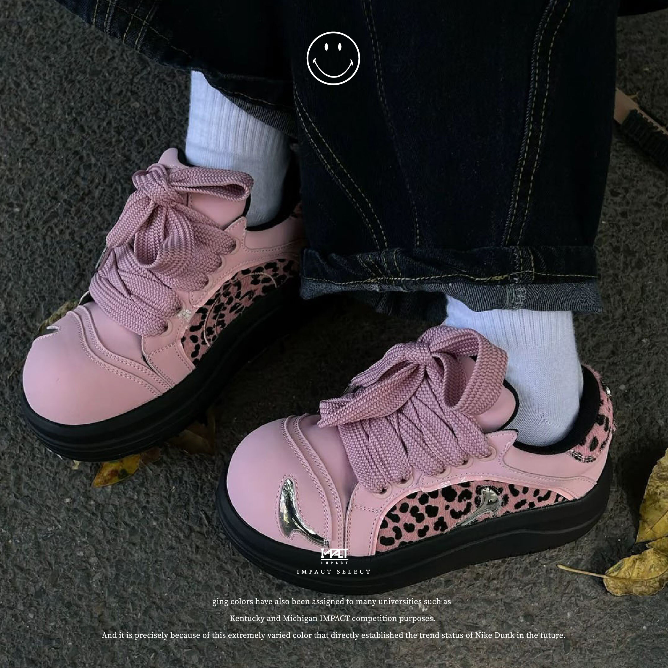 SMILEY 白鯨系列 笑臉豹紋大頭鞋 厚底增高 板鞋 女 636202102