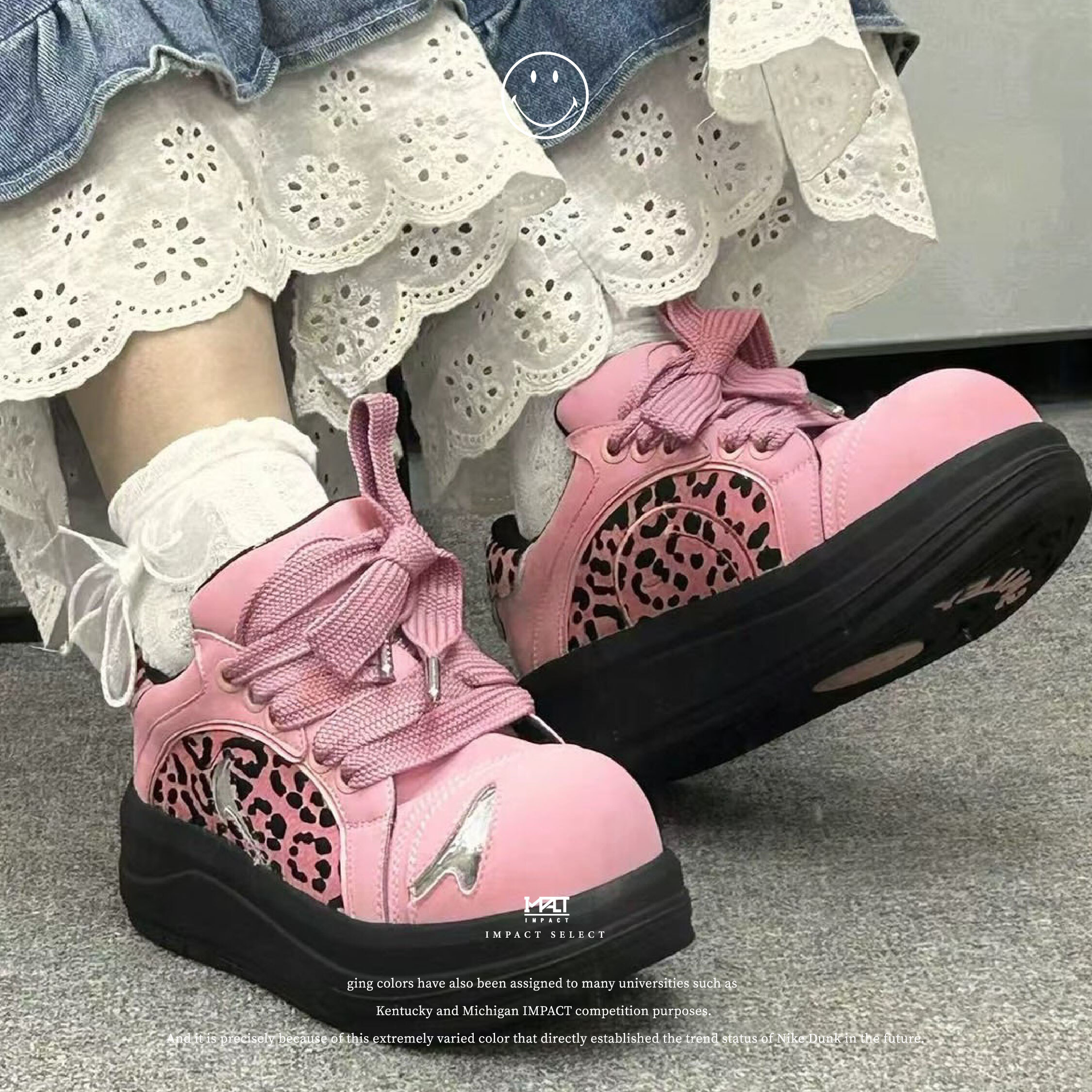 SMILEY 白鯨系列 笑臉豹紋大頭鞋 厚底增高 板鞋 女 636202102