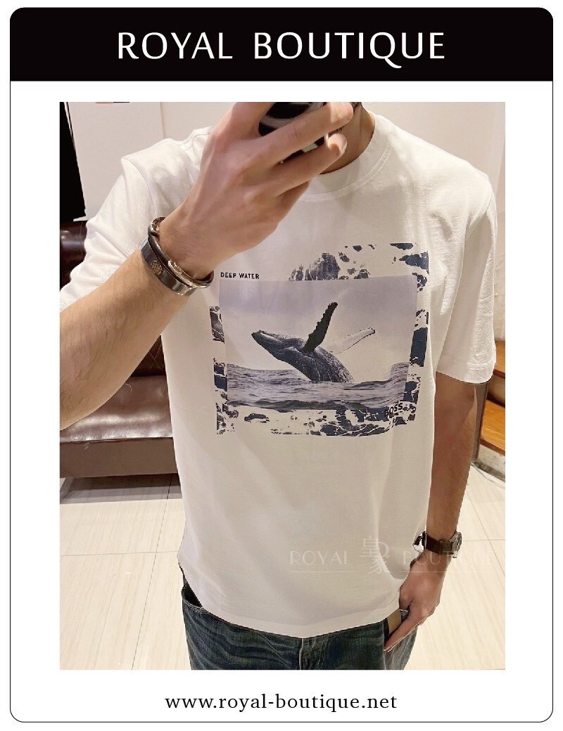 BOSS 胸前海豚相片印花短T