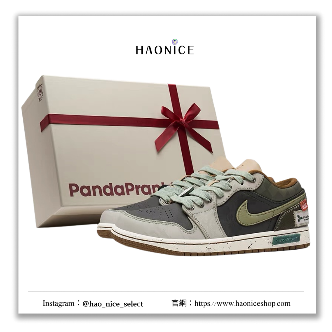 【HAO NICE 】熊貓惡作劇系列 ❗️配合FAKEBUSTERS驗鞋 ❗️Air Jordan 1 Low  冬夢奇緣系列 綠叢點訂製 紅聖誕節低筒復古球鞋❤️