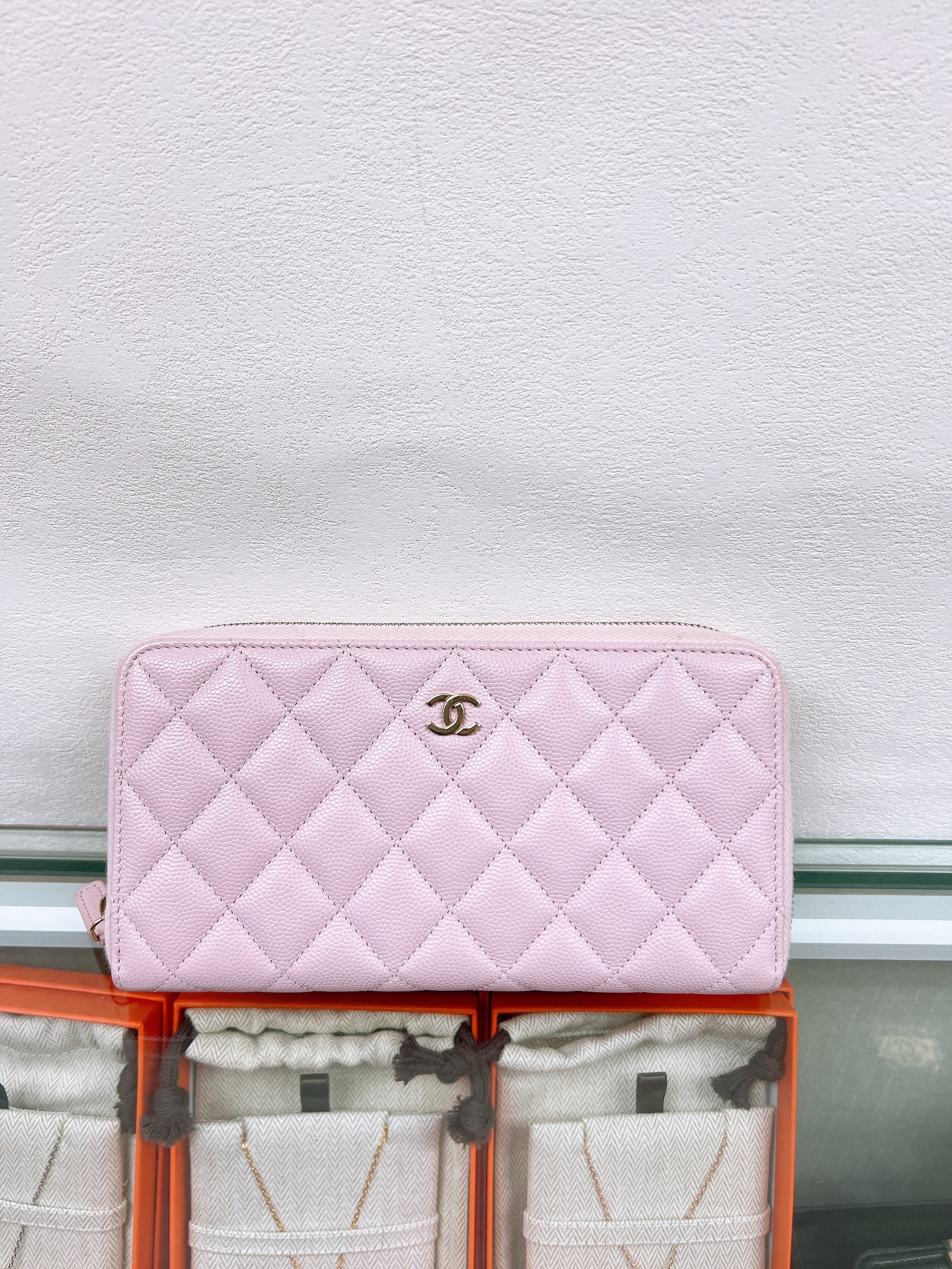 Chanel long wallet pink caviar