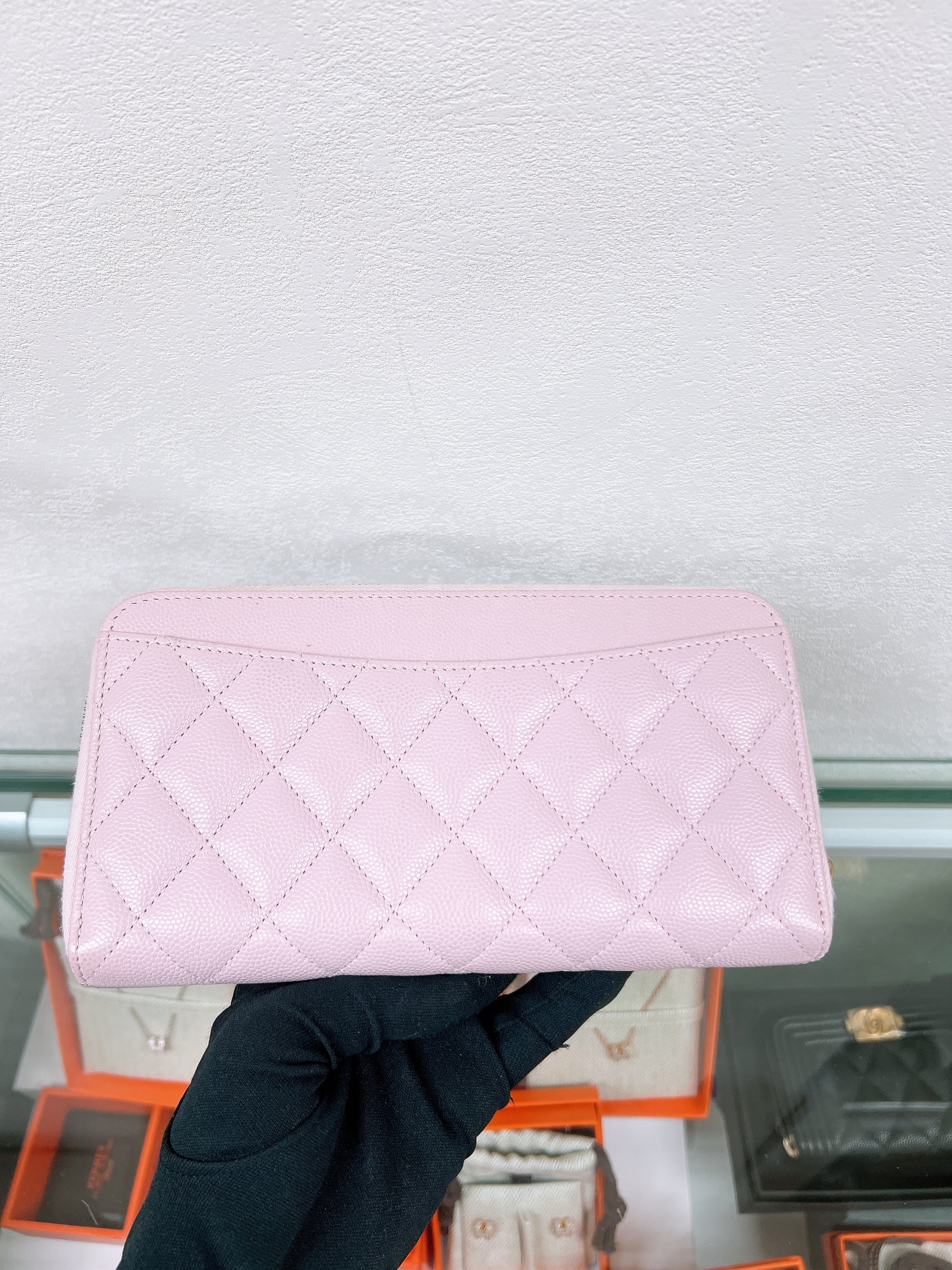 Chanel long wallet pink caviar