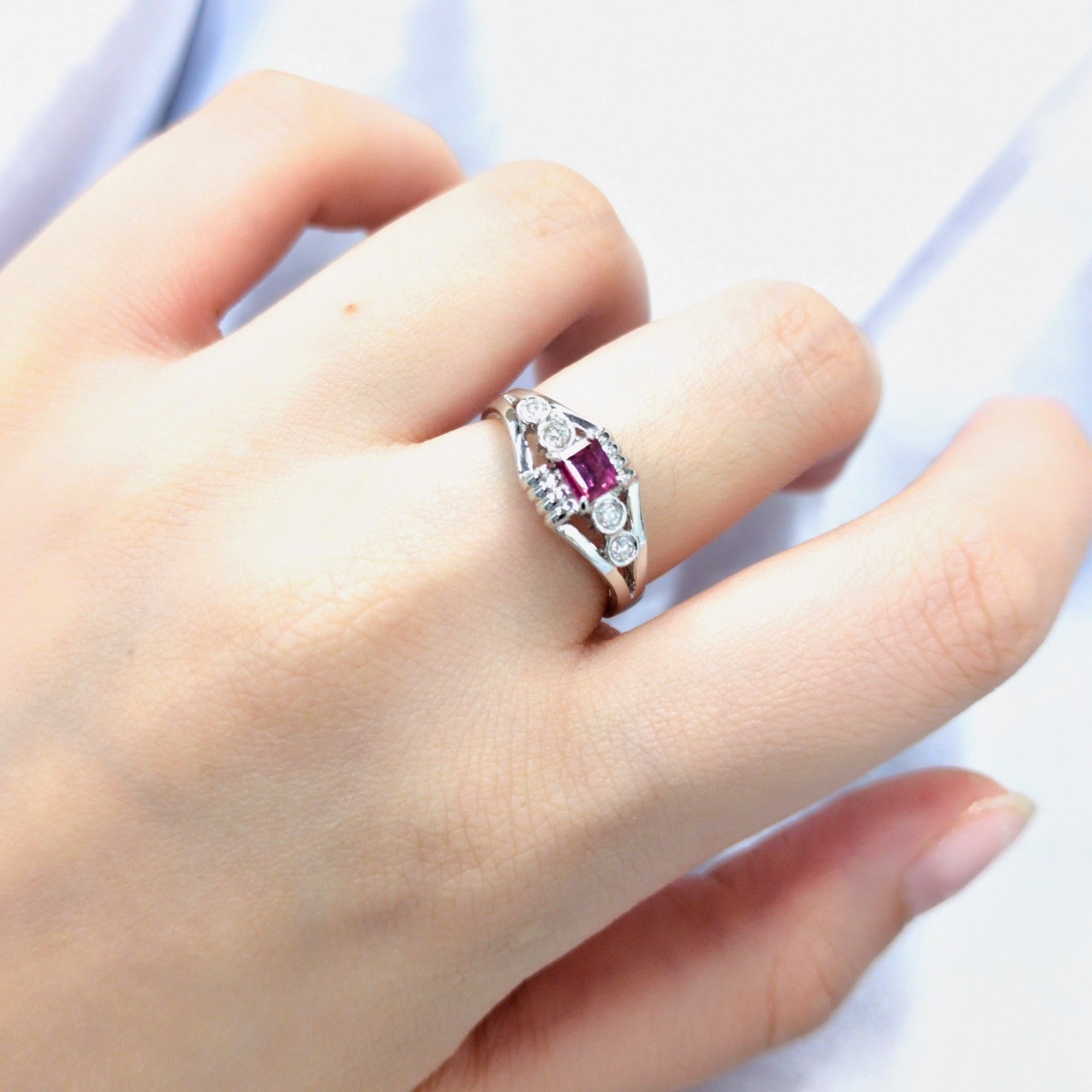 14K White Gold 0.48ct Ruby and Diamond Ring