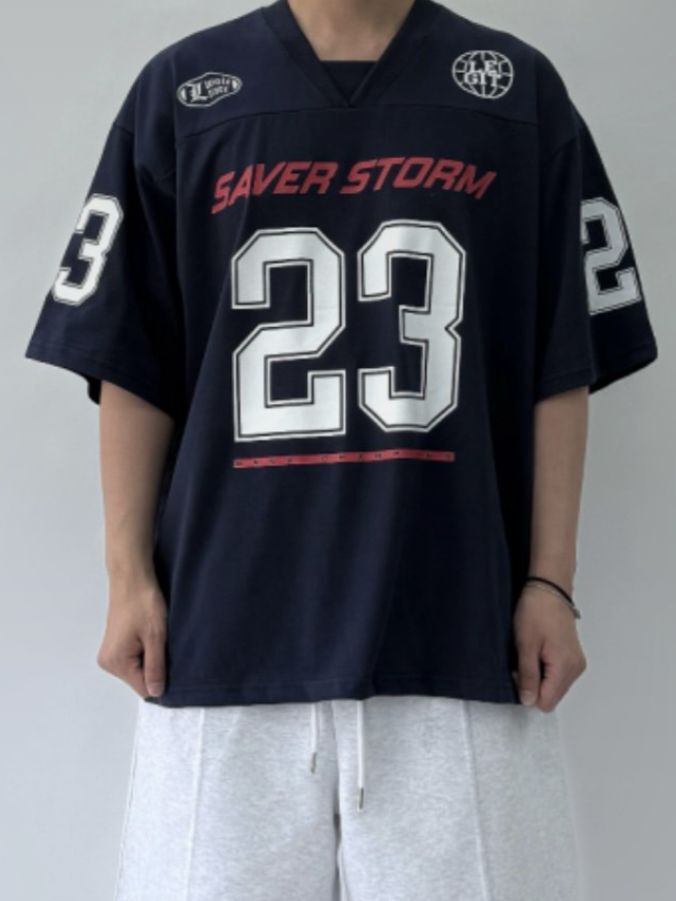 V領數字英文字短袖Tee LEGIT-039T