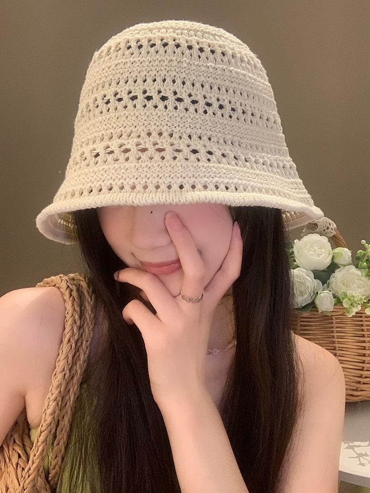 韓版簍空編織漁夫帽/二色