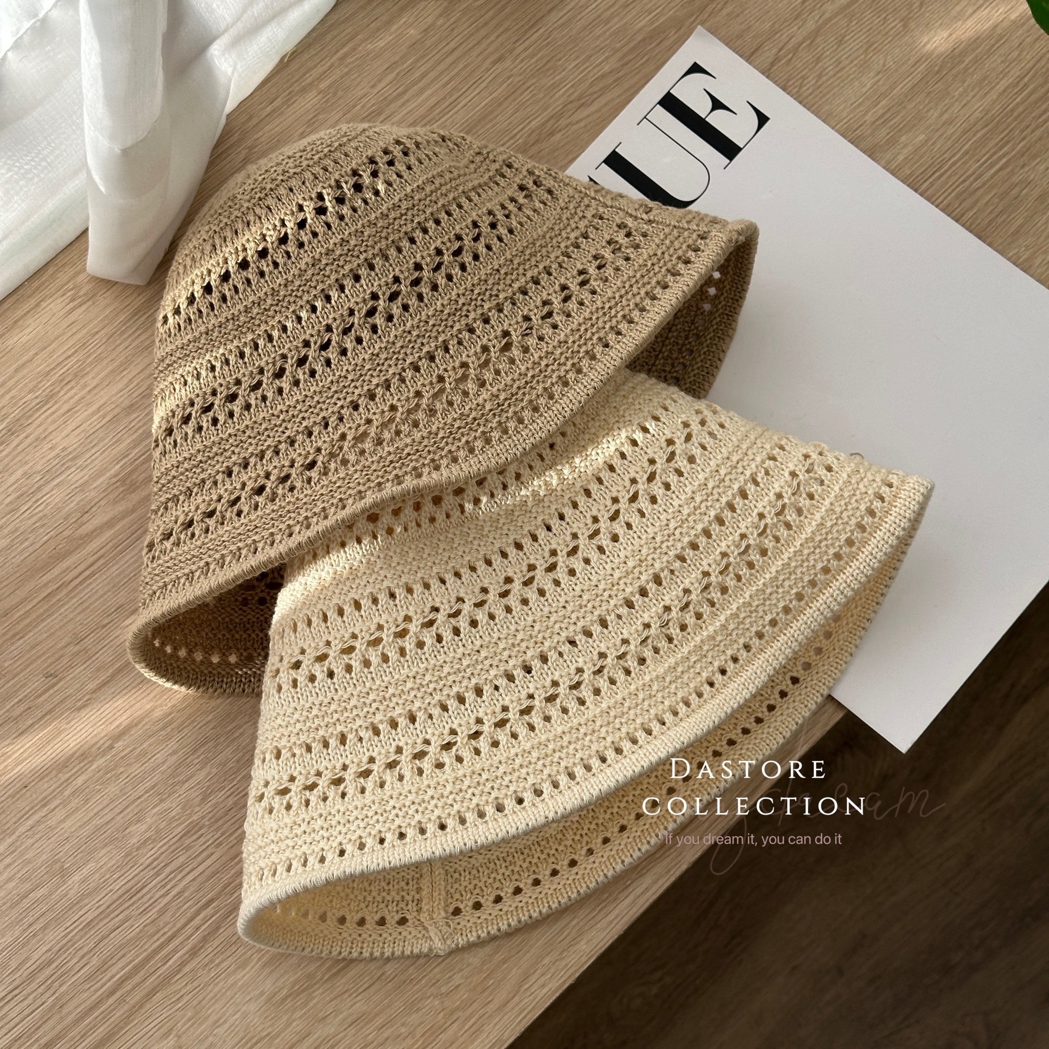 韓版簍空編織漁夫帽/二色