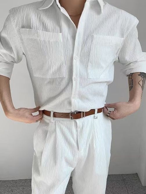 淨色暗紋長袖恤衫 LEGIT-050S