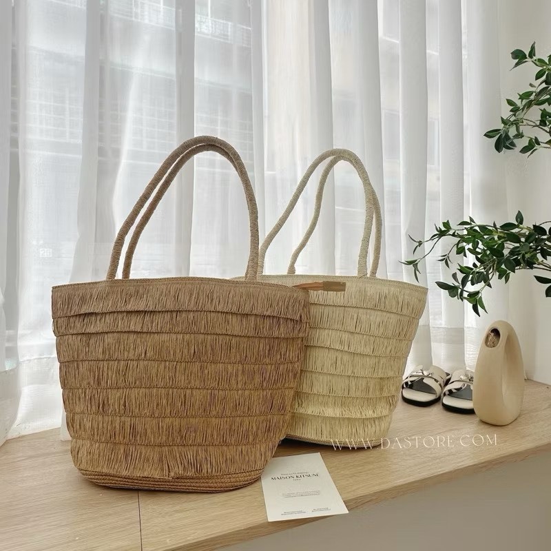 自然流蘇感草編肩背包/草編包/度假