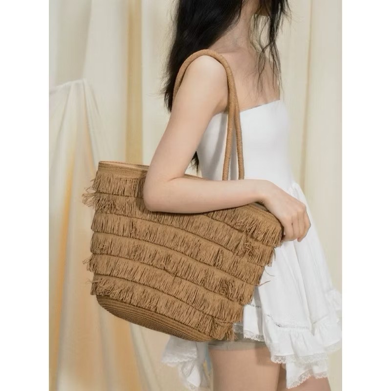 自然流蘇感草編肩背包/草編包/度假