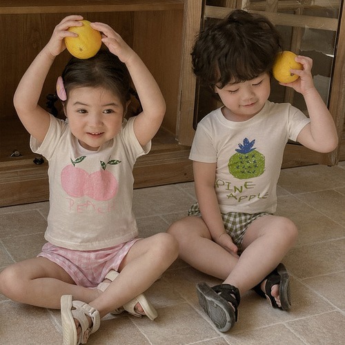 25S/S THE LITTLE MARKET 水果繽紛格子短袖上下套裝