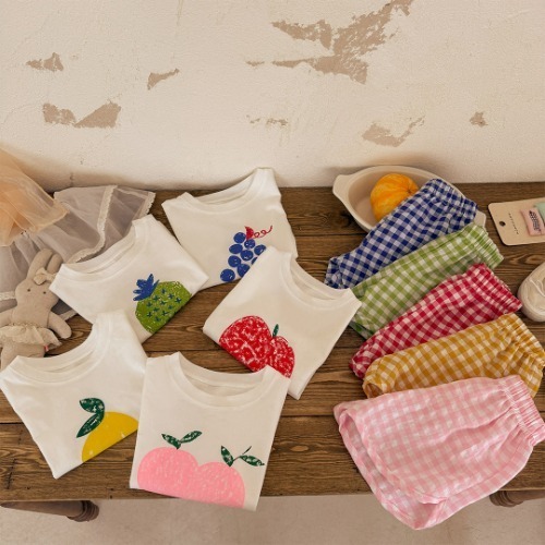 25S/S THE LITTLE MARKET 水果繽紛格子短袖上下套裝