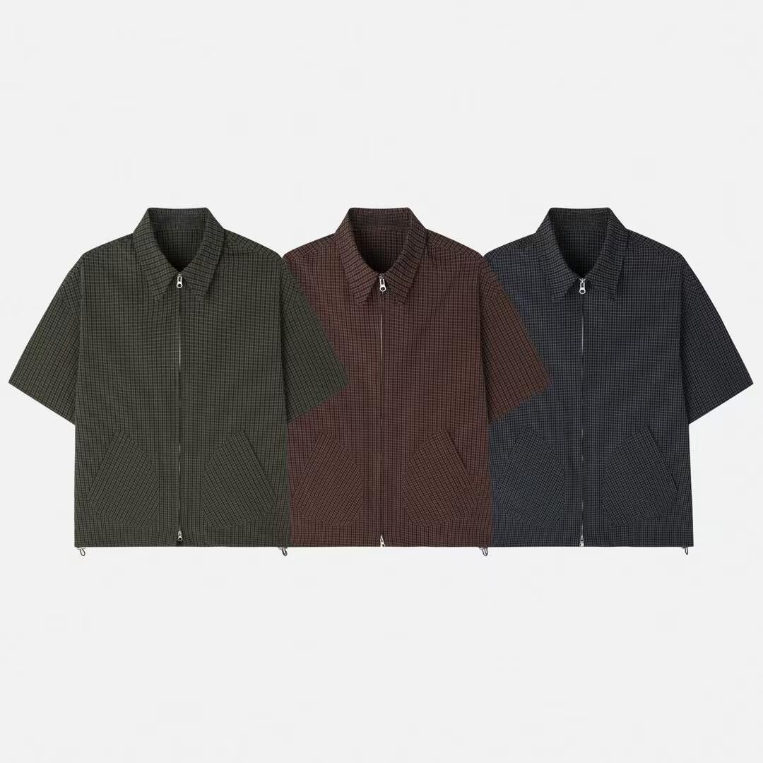 格仔拉鍊短袖恤衫 REMAIN-002S