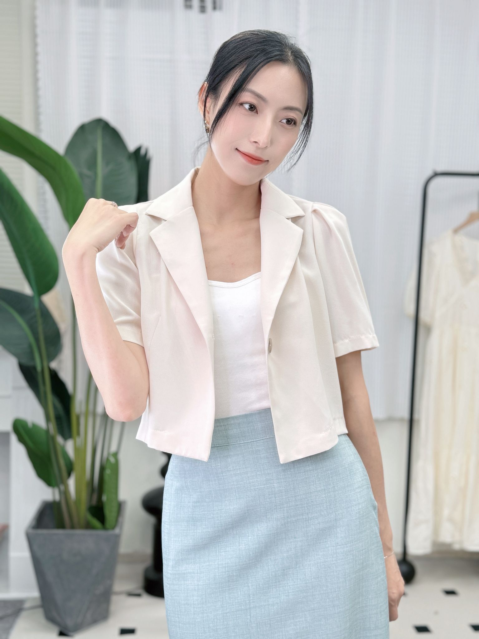 JK#7279 🤍正方形雪紡西裝褸