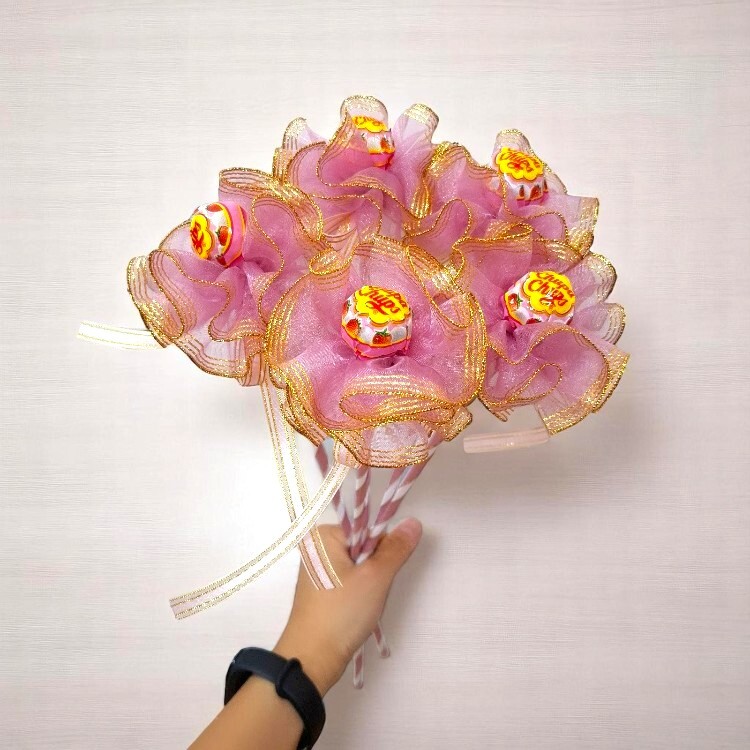 深粉色加倍佳棒棒糖Chupa Chups 單支花束,棒棒糖花束