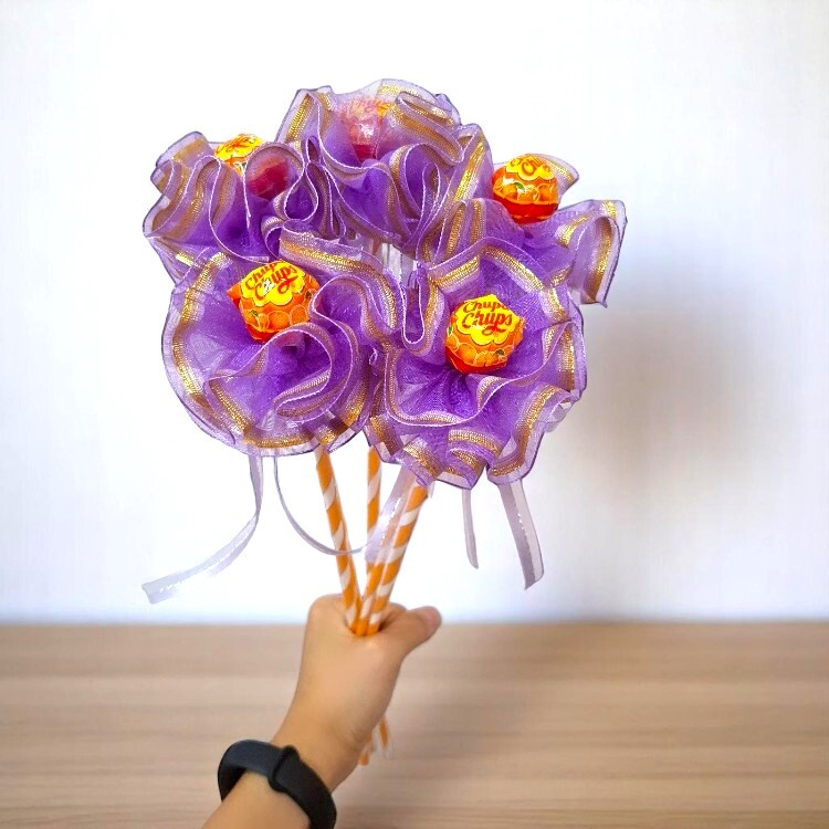 紫色加倍佳棒棒糖Chupa Chups 單支花束,棒棒糖花束