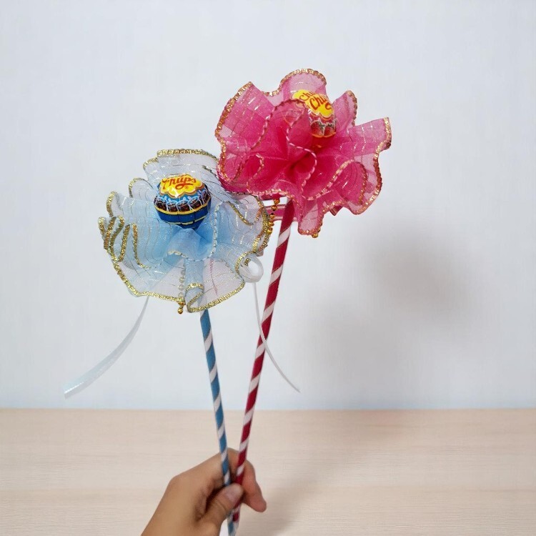 藍色桃紅色加倍佳棒棒糖Chupa Chups 單支花束,棒棒糖花束