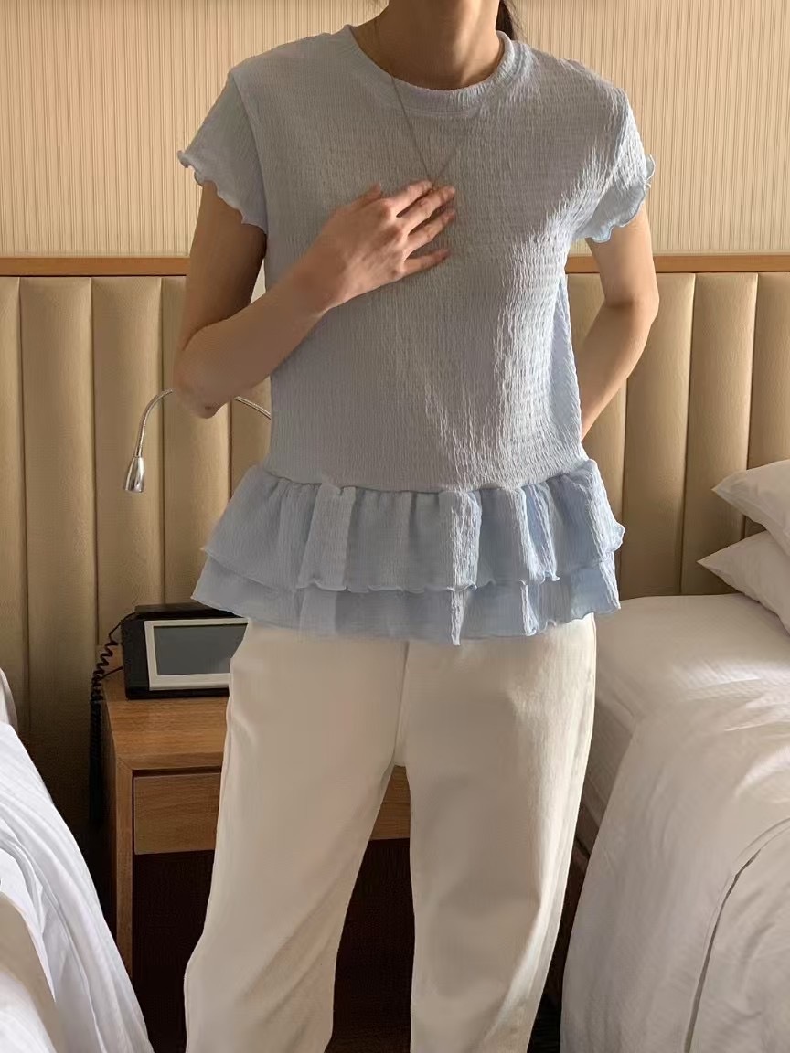 雙車腳款皺料上衣(14609)