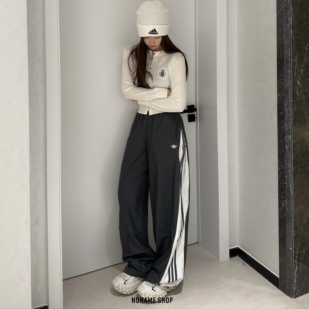 ADIDAS ADILENIUM SEASON 3 巴黎世家平替 兩穿 寬鬆 拉鍊 三線 長褲 寬褲 灰色 (女款)