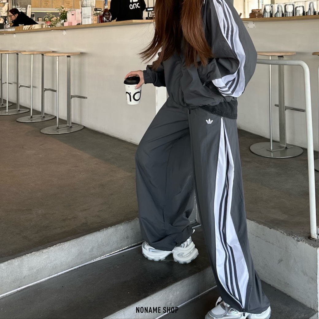 ADIDAS ADILENIUM SEASON 3 巴黎世家平替 兩穿 寬鬆 拉鍊 三線 長褲 寬褲 灰色 (女款)