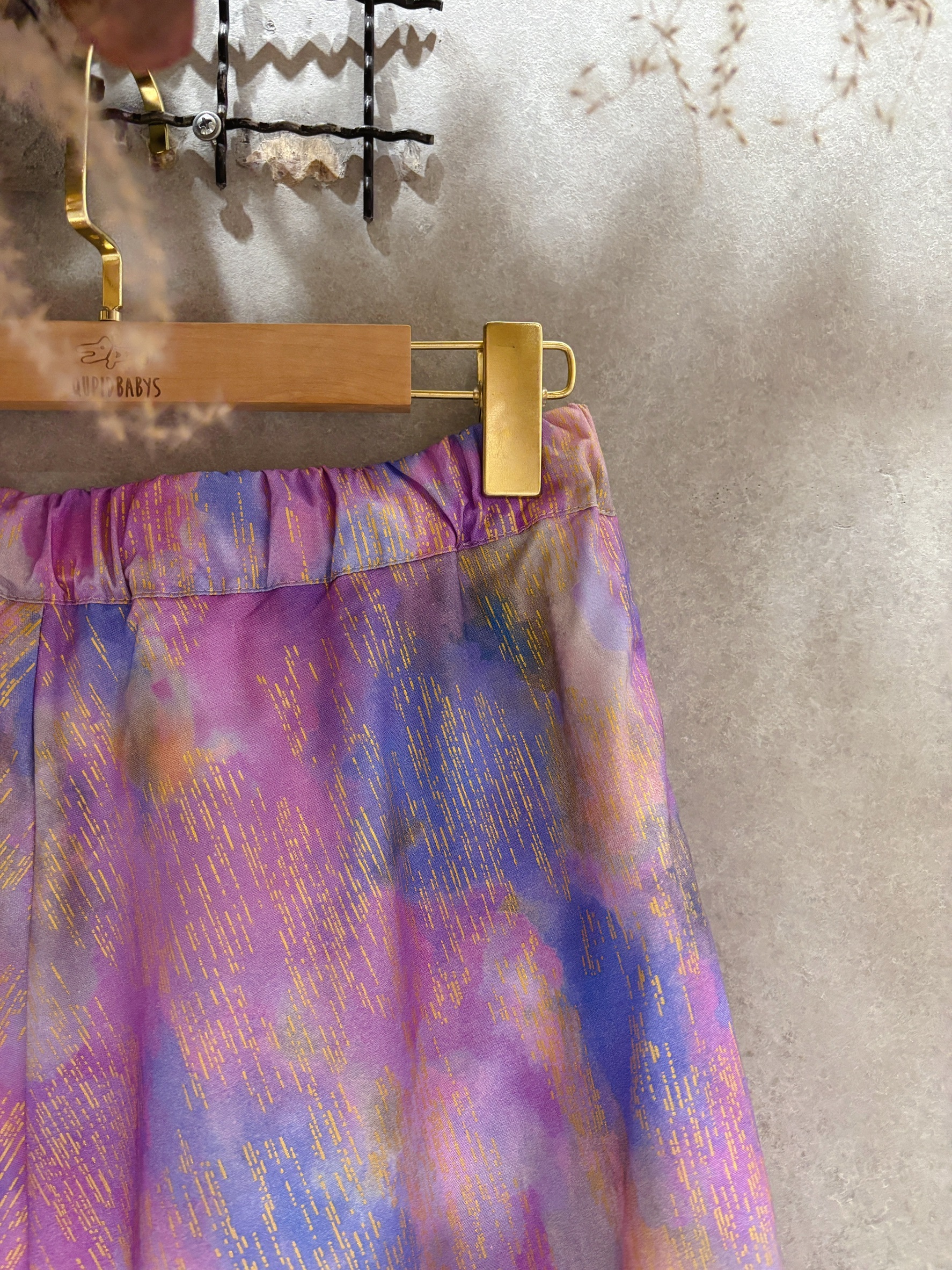 燙金線條紫暈染 媽咪法式大圓裙