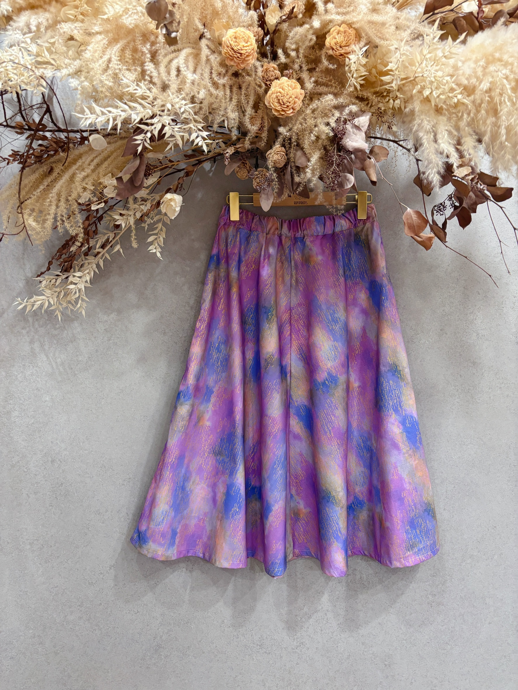 燙金線條紫暈染 媽咪法式大圓裙