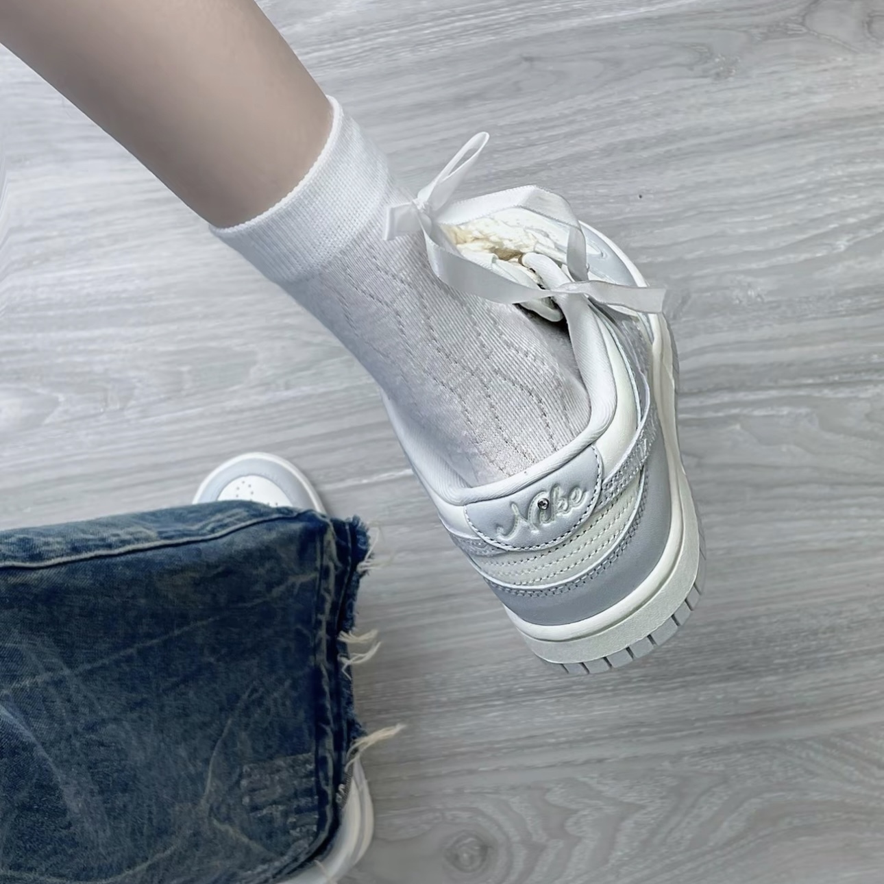 NIKE DUNK LOW 骨白 灰白 浮雕 麻繩 編織粗鞋帶 女鞋 FJ4553-133