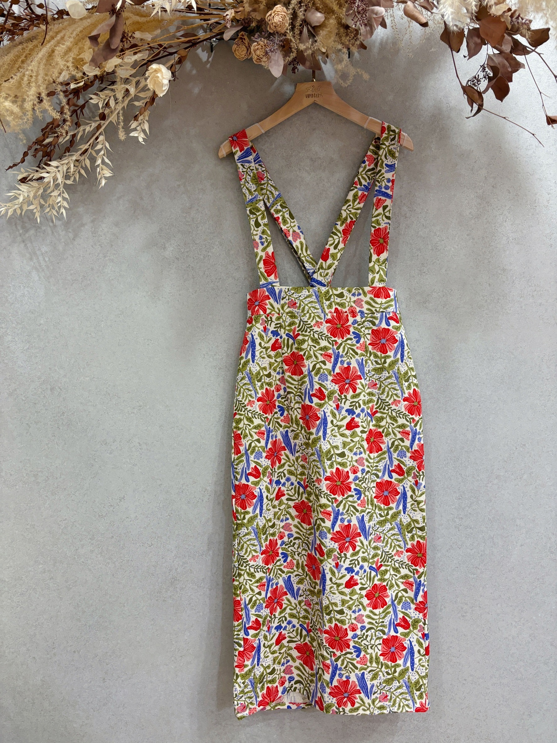 紅藍花 媽咪吊帶長窄裙