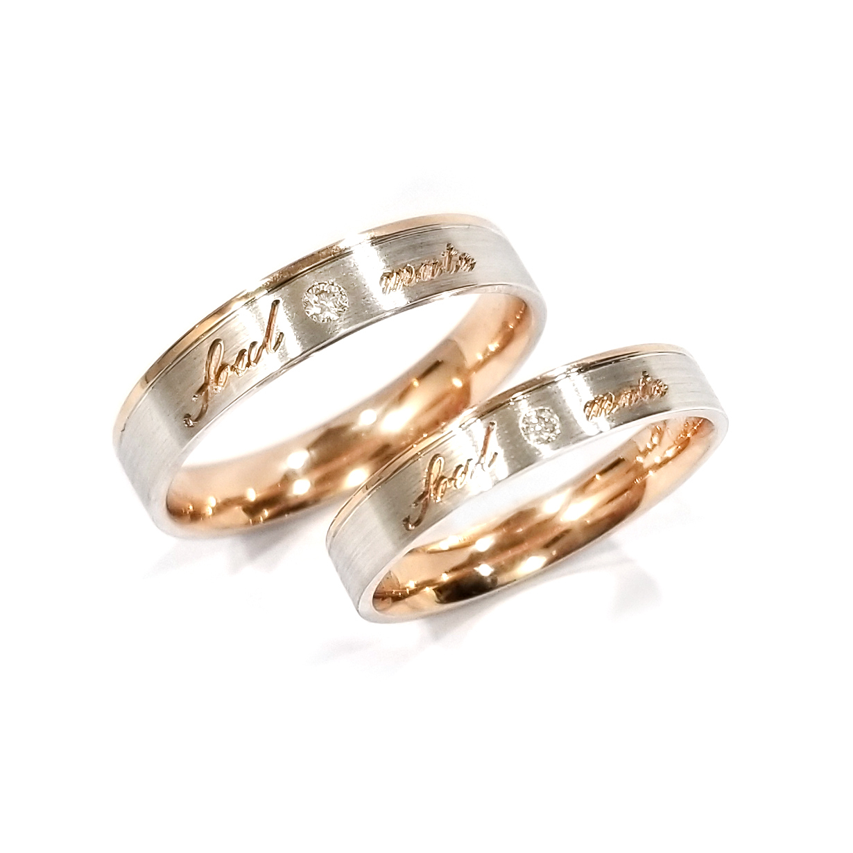 18K白金/18K玫瑰金天然鑽石名字對戒