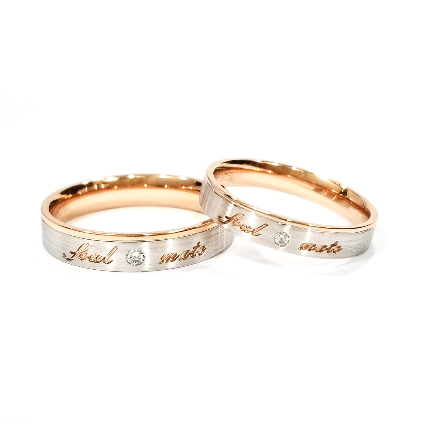 18K白金/18K玫瑰金天然鑽石名字對戒