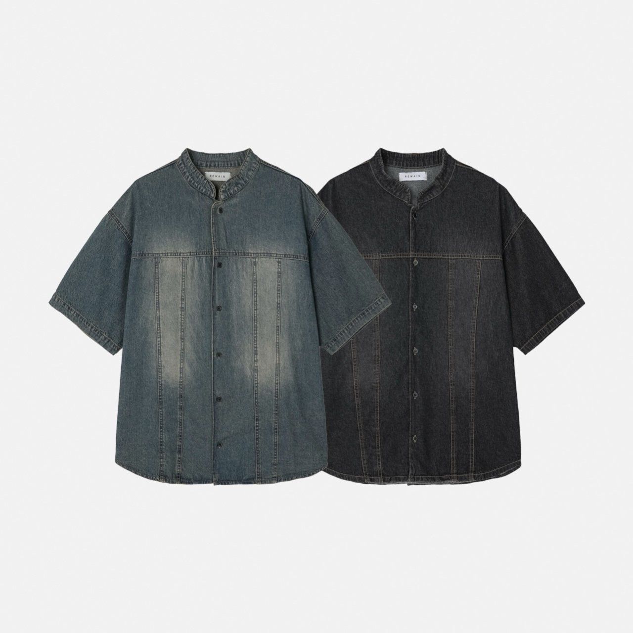 洗水企領牛仔短袖恤衫 REMAIN-012S