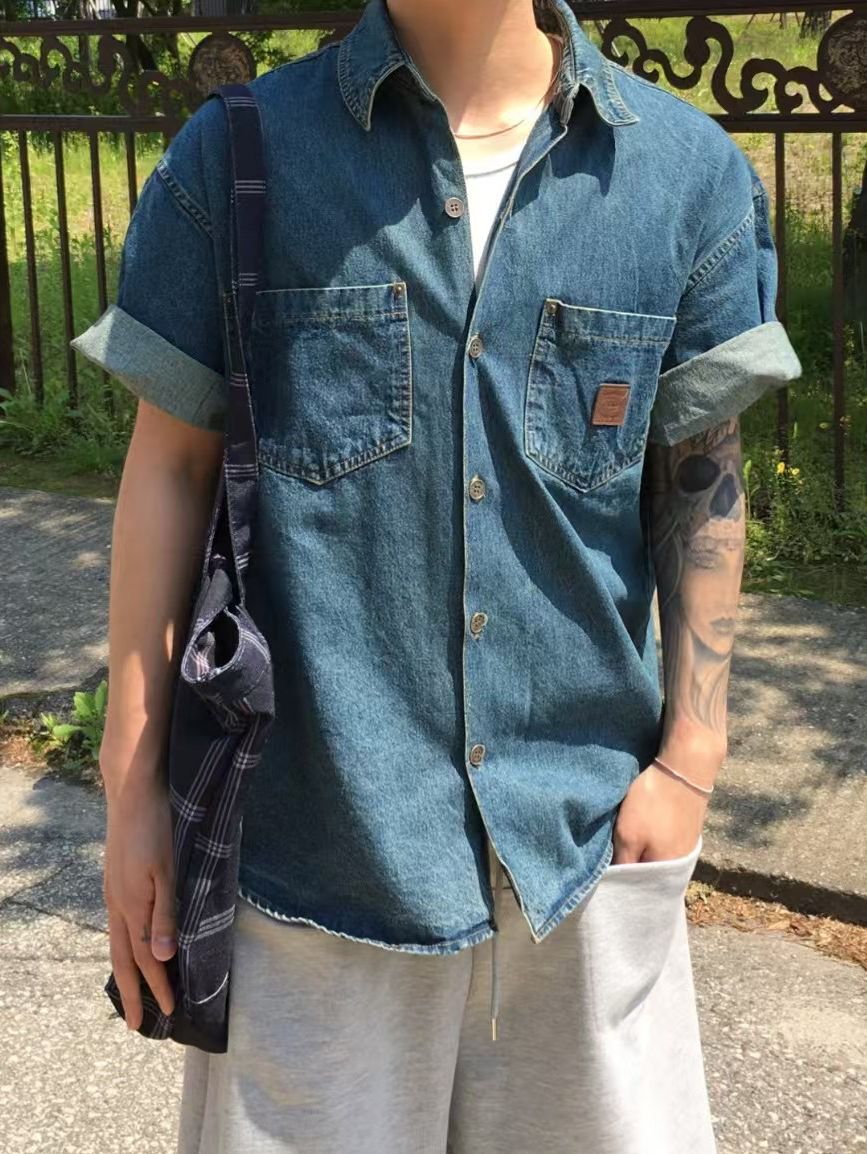 洗水牛仔短袖恤衫 REMAIN-013S