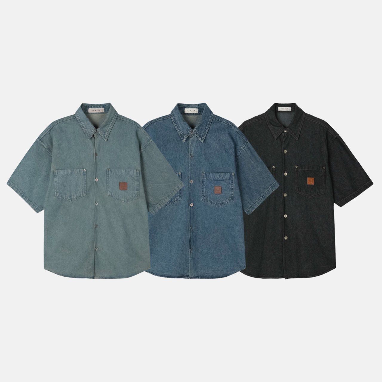 洗水牛仔短袖恤衫 REMAIN-013S