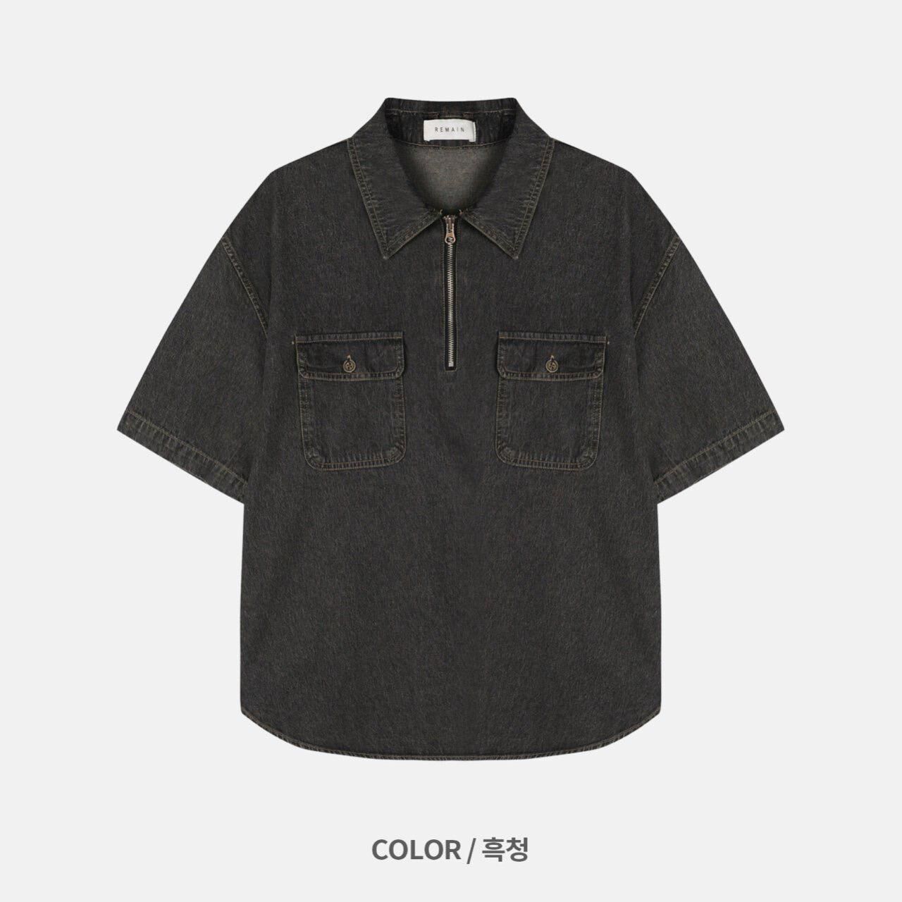 洗水牛仔半拉鍊短袖Tee REMAIN-018T