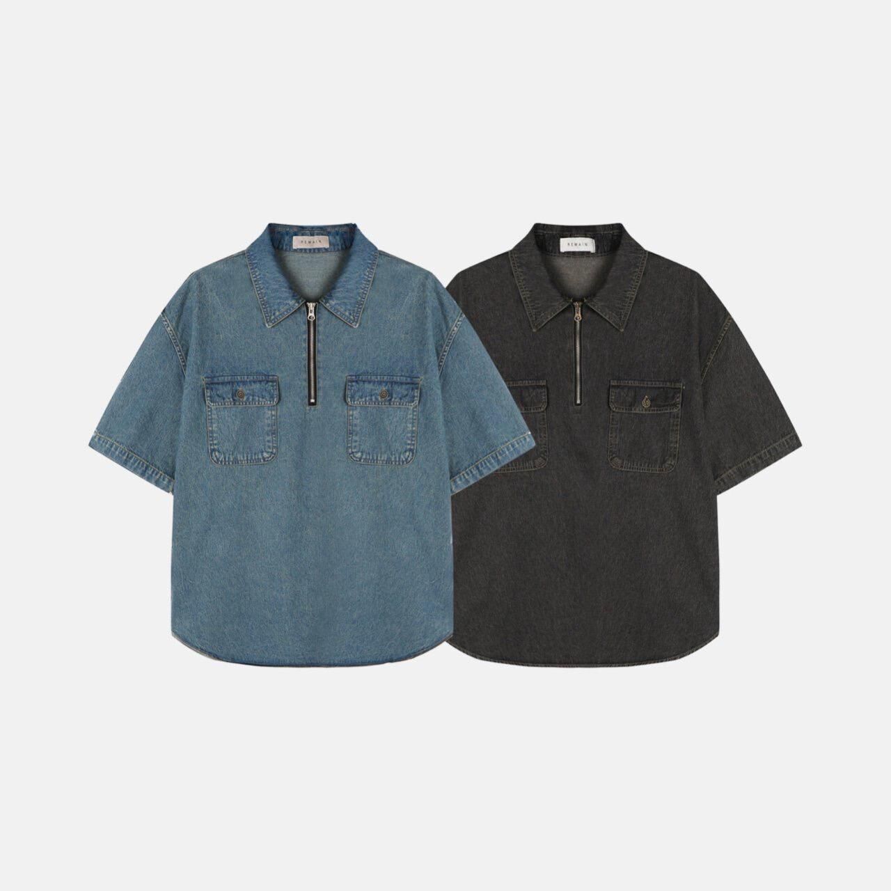 洗水牛仔半拉鍊短袖Tee REMAIN-018T