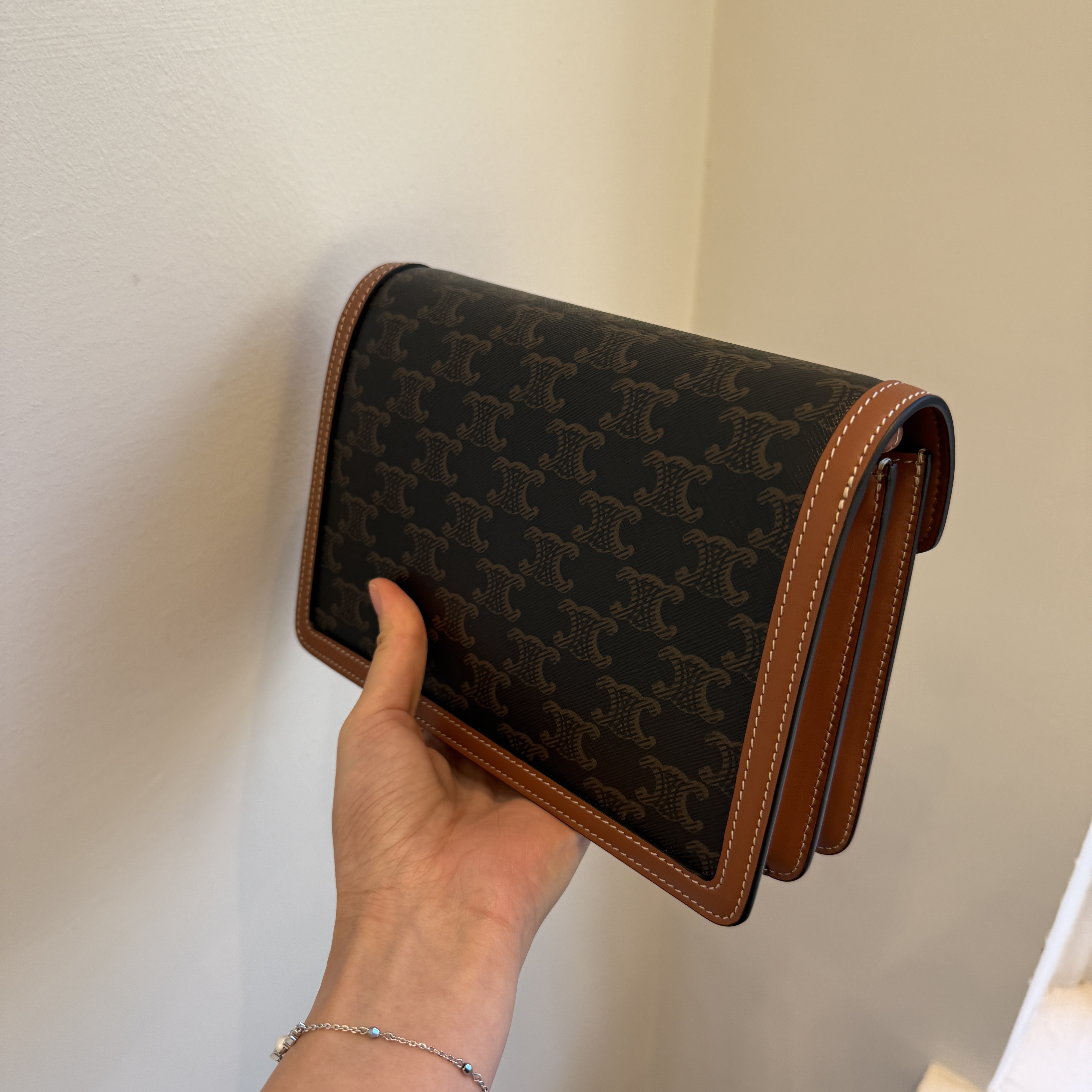 Celine bag Triomphe Canvas & Calfskin crossbody Bag in Tan / Grege