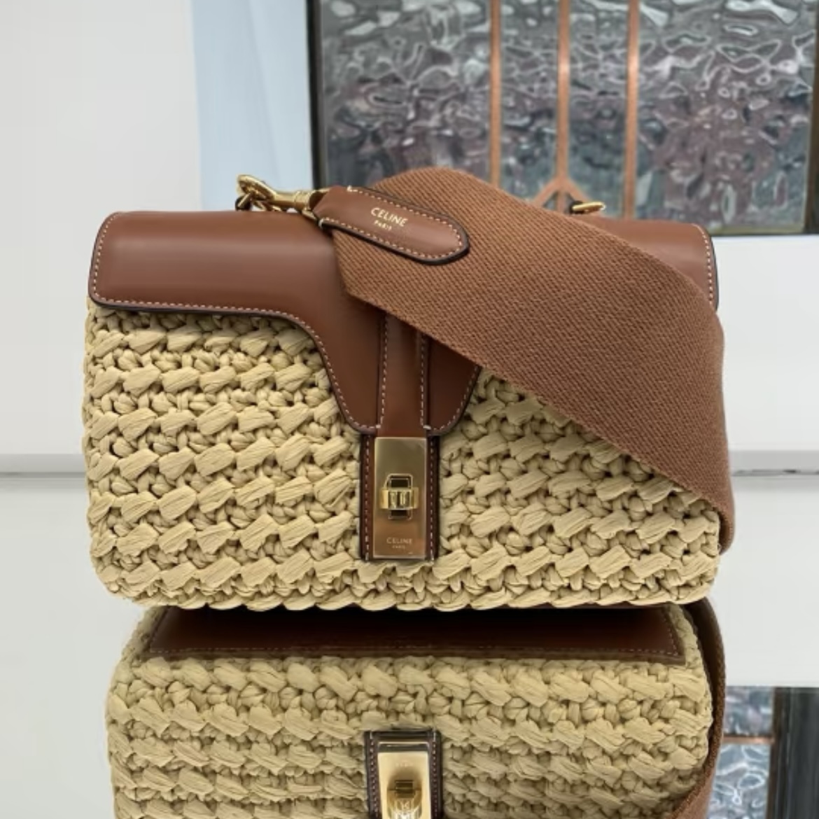 Celine bag Raffia Effect Textile & Calfskin crossbody Bag