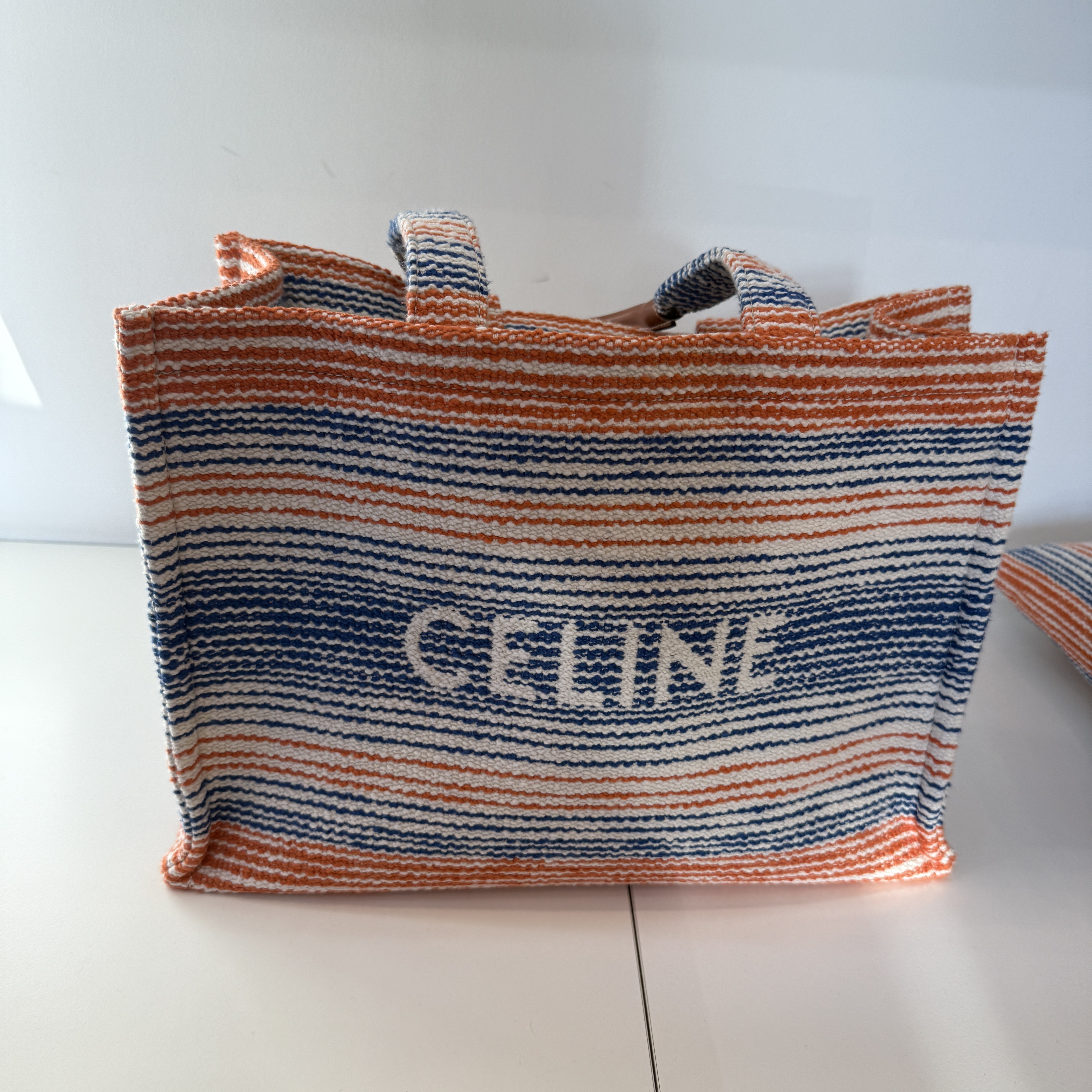 Celine bag Large Cabas Thais Striped Textile Tote Bag in Multi Color