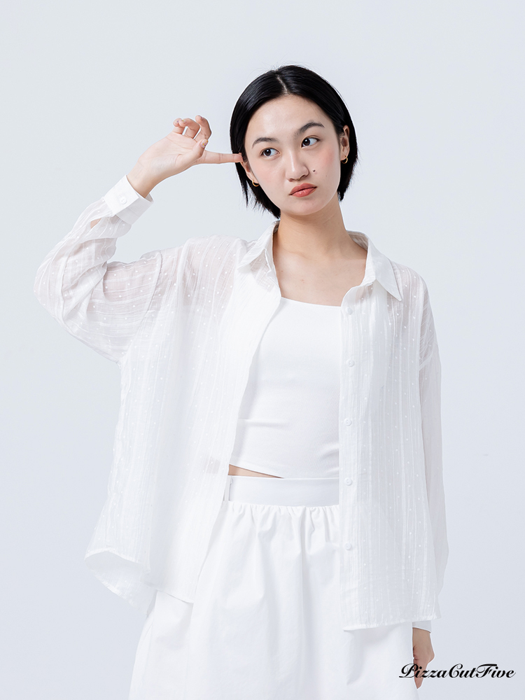 [兩件1580]萊賽爾織紋點點遮陽輕透長袖襯衫 PizzaCutFive PCF261401017
