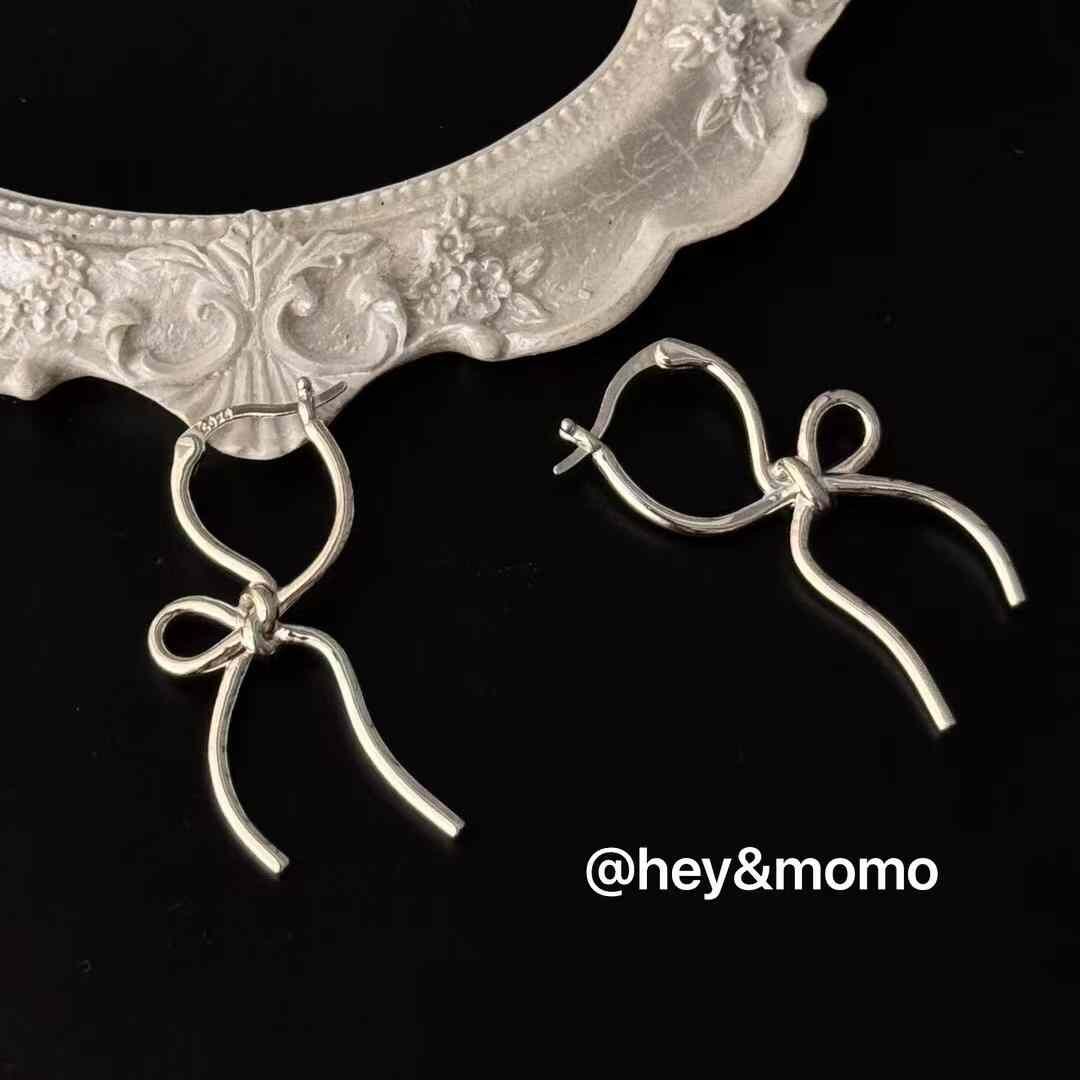 HM4301 925銀韓系線條個性蝴蝶結耳扣
