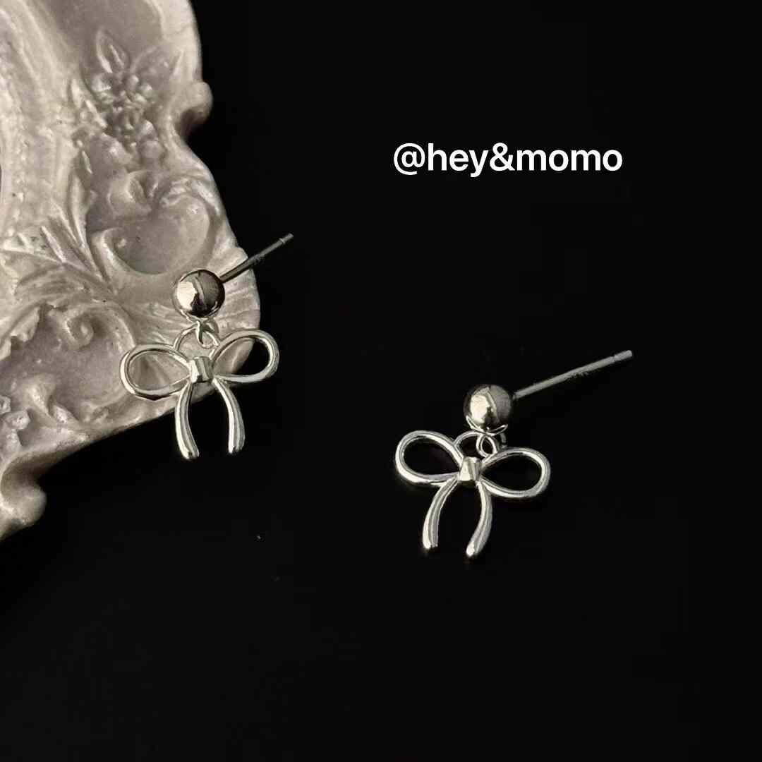 HM4303 925銀鏤空蝴蝶結吊墜耳環