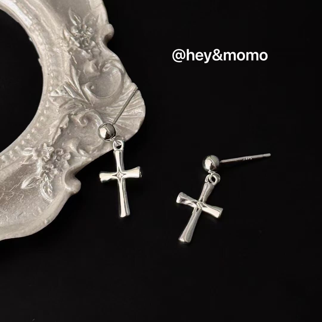 HM4304 925銀十字架造型內嵌單鑽簡約耳環