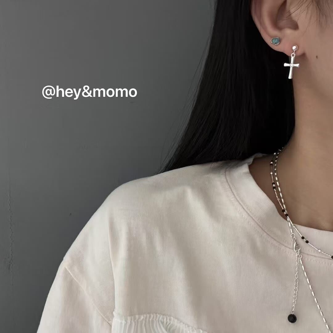HM4304 925銀十字架造型內嵌單鑽簡約耳環