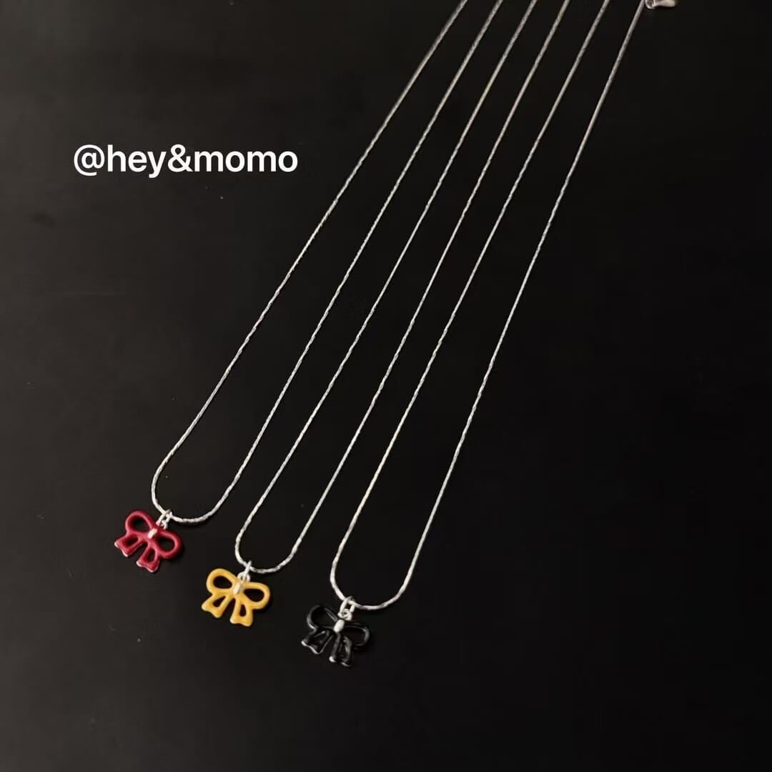 HM4306 925銀彩釉蝴蝶結項鍊（黑/紅/黃三色）
